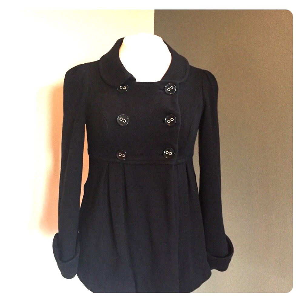 Black Pea Coat with trim, Forever 21 size M